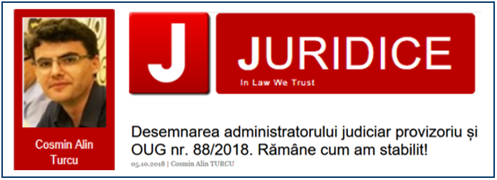 Desemnarea administratorului judiciar provizoriu și OUG nr. 88/2018